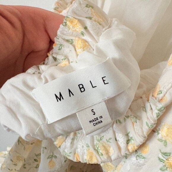 Mable Lexi Eyelet Lace Up Ruffle Cut Out Mini Dress Yellow Floral Size Small - Picture 10 of 12